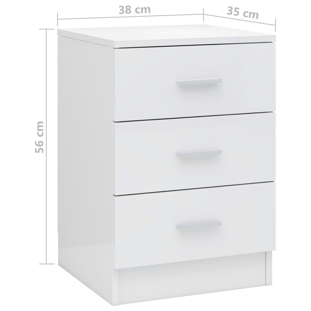 vidaXL Sängbord 2 st vit högglans 38x35x56 cm konstruerat trä