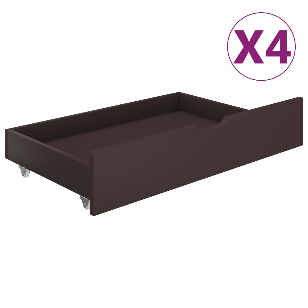 vidaXL Sängram med 4 lådor mörkbrun massiv furu 180x200 cm