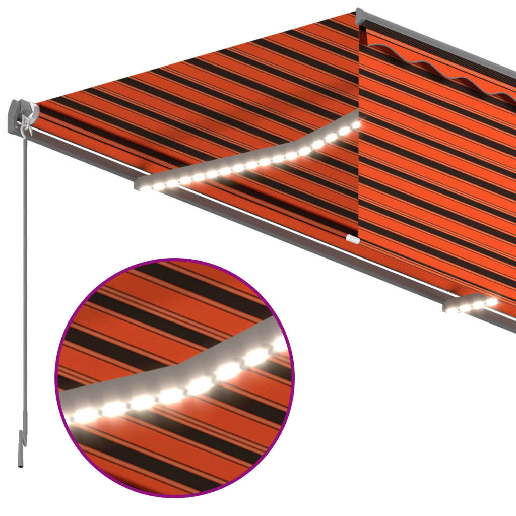 vidaXL Manuell markis med rullgardin och LED 4,5x3m orange/brun