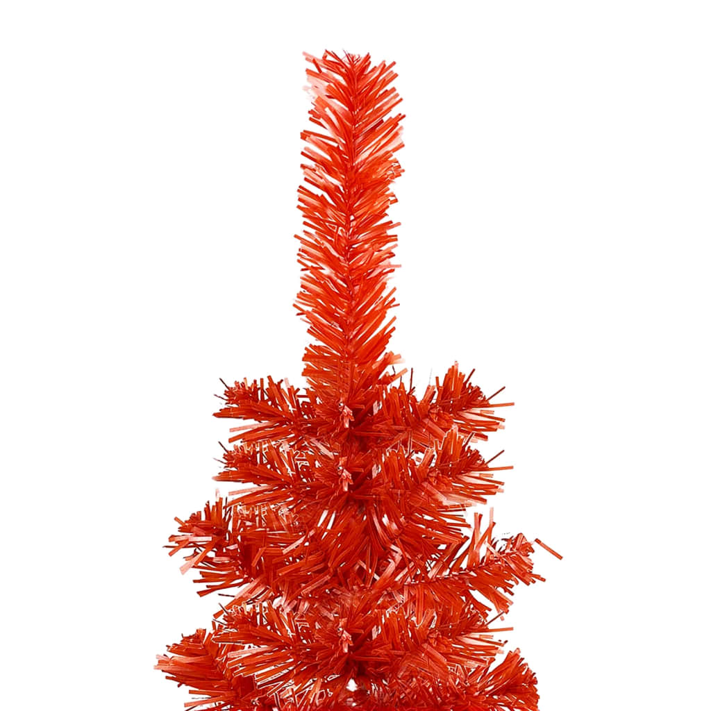 vidaXL Plastgran smal med LED och julgranskulor röd 150 cm