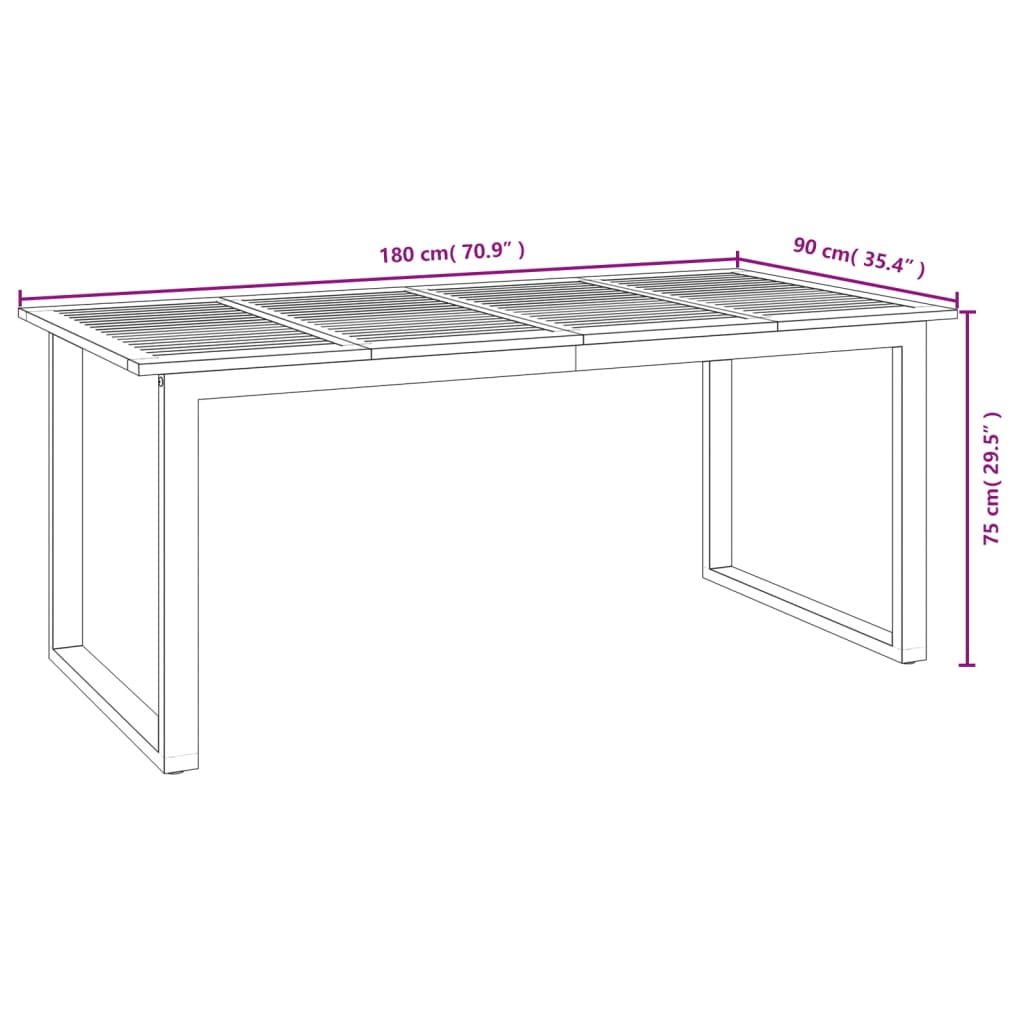vidaXL Trädgårdsbord med U-formade ben 180x90x75 cm massivt akaciaträ