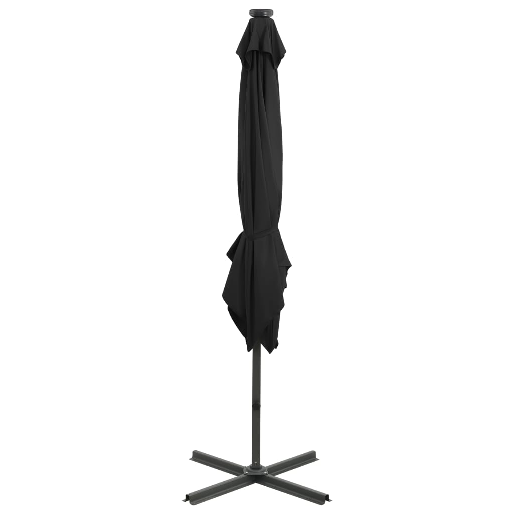 vidaXL Frihängande parasoll med stång och LED svart 250 cm