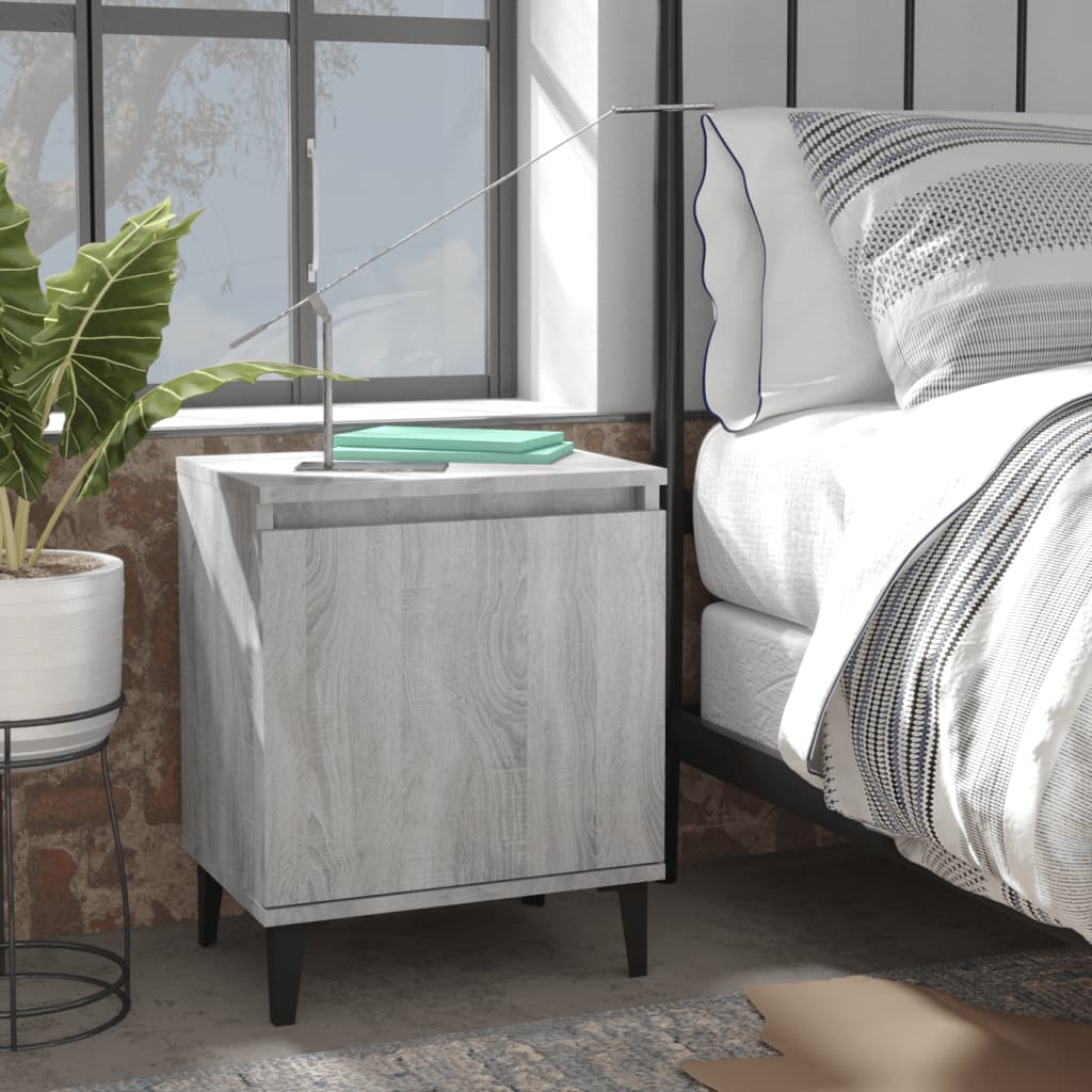 vidaXL Sängbord med metallben 2 st grå sonoma 40x30x50 cm