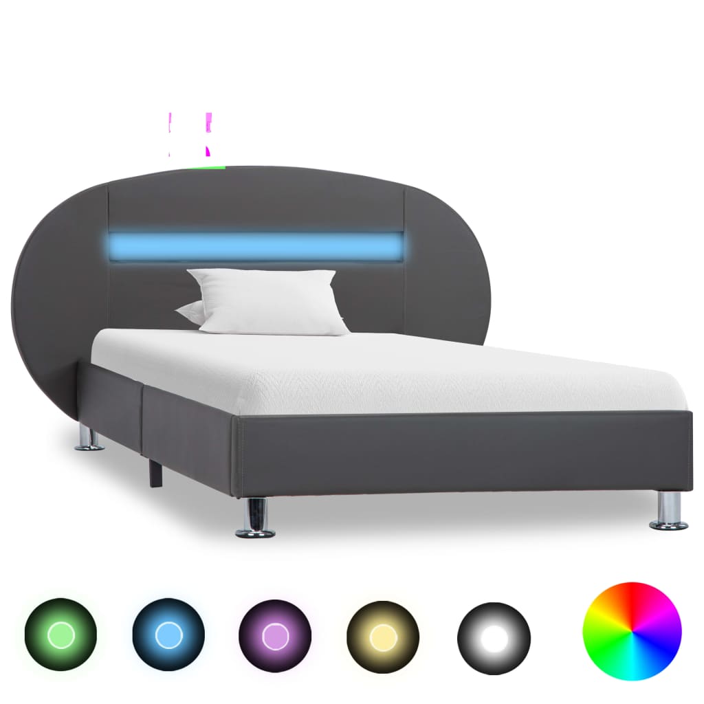 vidaXL Sängram med LED grå konstläder 100x200 cm