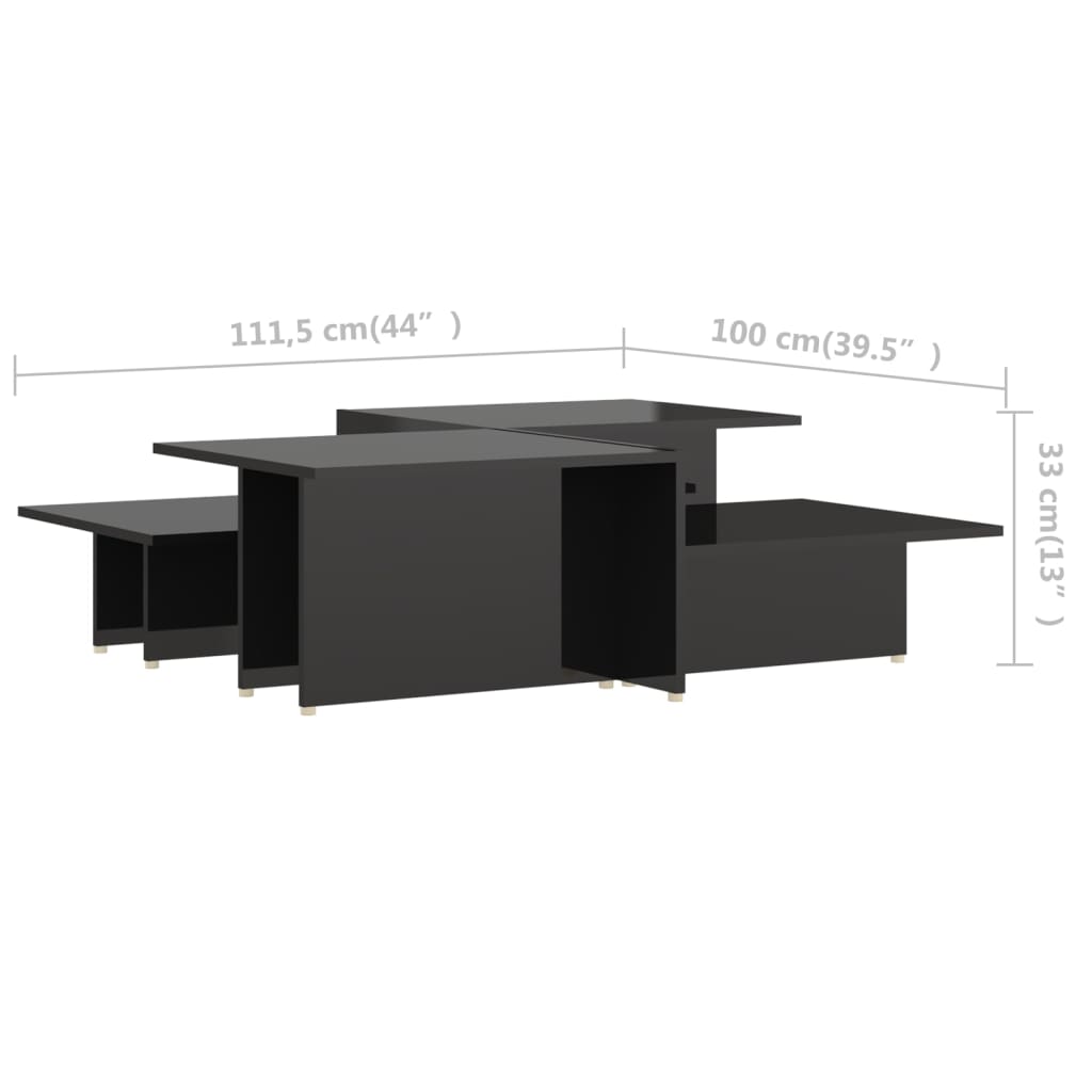 vidaXL Soffbord 2 delar svart högglans 111,5x50x33 cm konstruerat trä