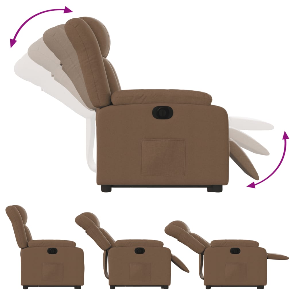 vidaXL Elektrisk reclinerfåtölj med uppresningshjälp brun tyg