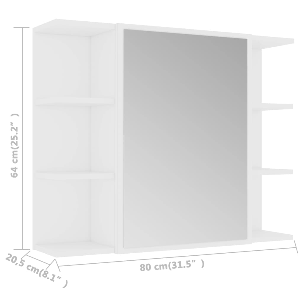 vidaXL Spegelskåp för badrum vit 80x20,5x64 cm konstruerat trä