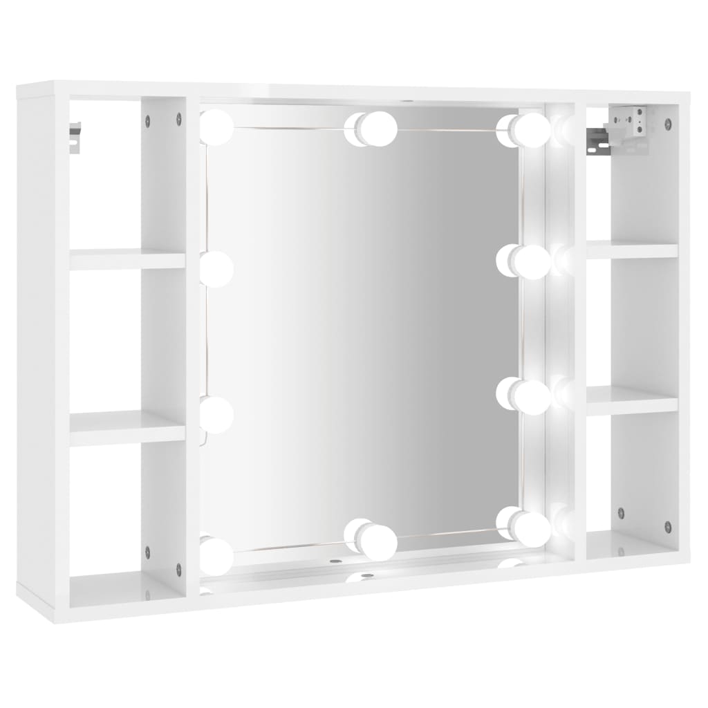 vidaXL Spegelskåp med LED vit högglans 76x15x55 cm