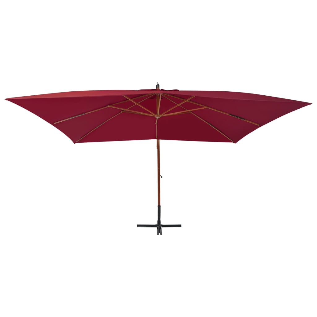 vidaXL Frihängande parasoll med trästång 400x300 cm vinröd