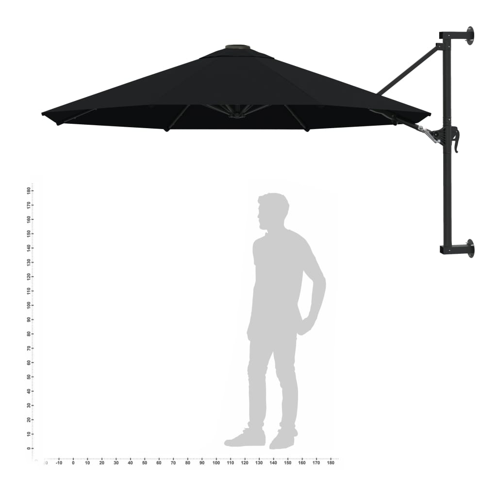 vidaXL Väggmonterat parasoll med metallstång 300 cm svart