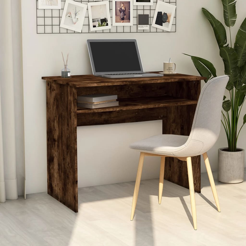 vidaXL Skrivbord rökfärgad ek 90x50x74 cm konstruerat trä