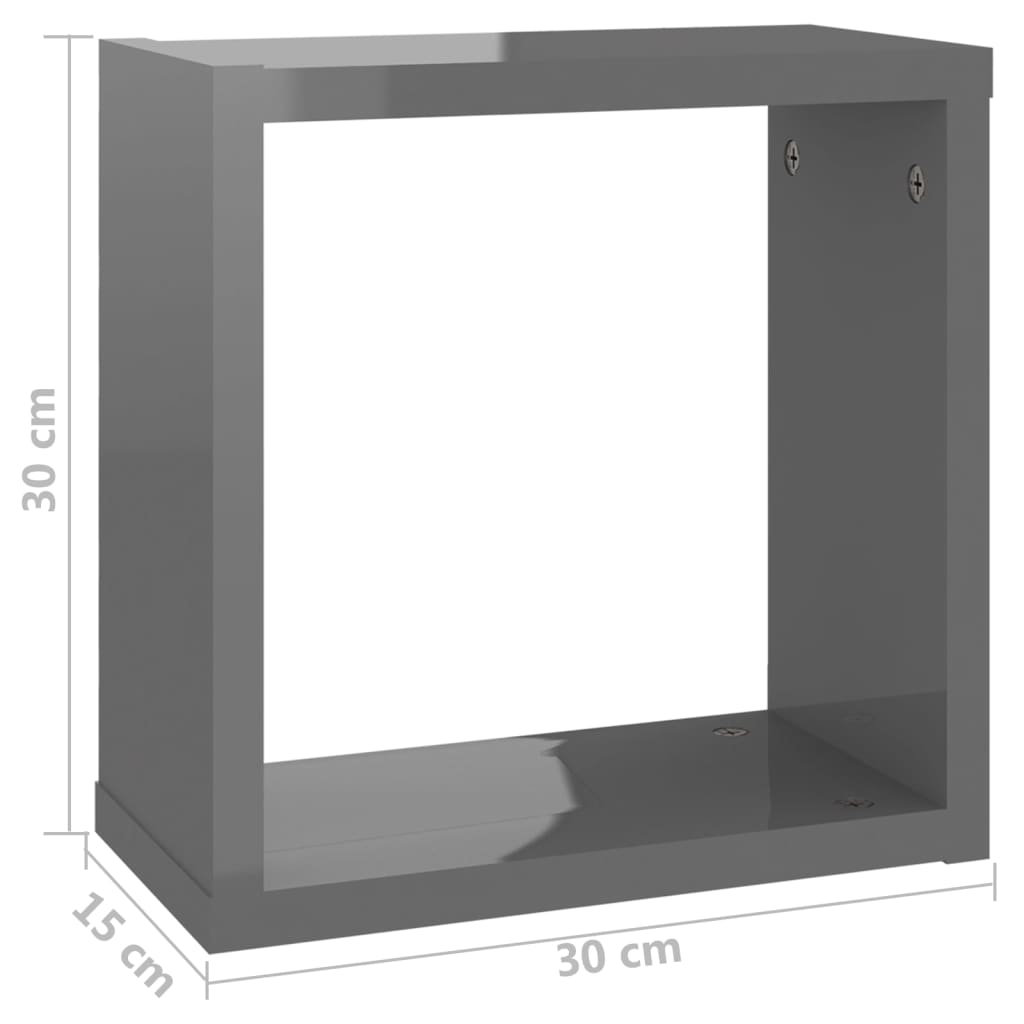 vidaXL Vägghylla kubformad 6 st grå högglans 30x15x30 cm