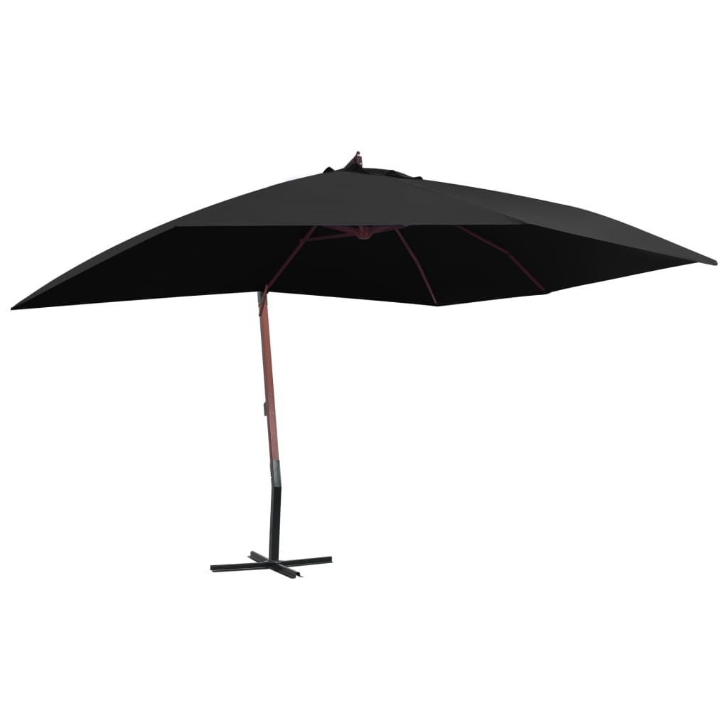 vidaXL Hängande parasoll med trästång 400x300 cm svart