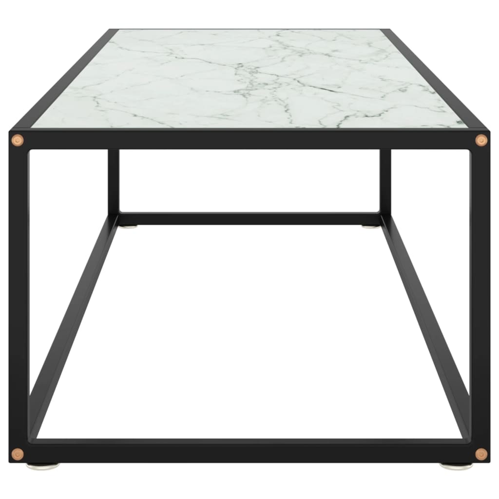 vidaXL Soffbord svart med vit marmor glas 120x50x35 cm