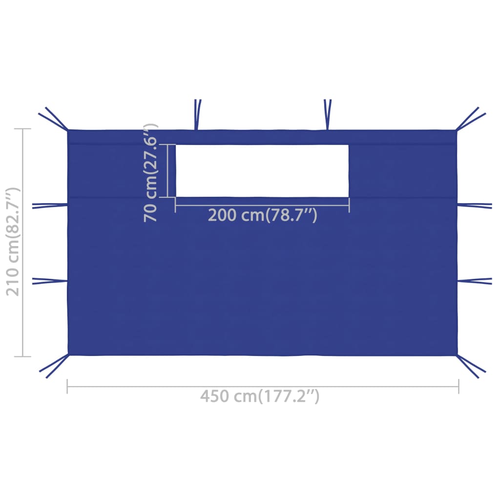 vidaXL Sidoväggar med fönster till partytält 2 st 4,5x2,1 m blå 70 g/m²