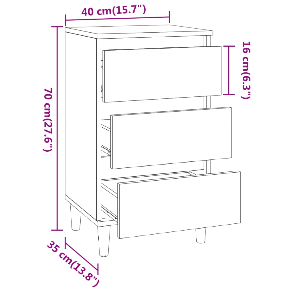 vidaXL Sängbord vit högglans 40x35x70 cm konstruerat trä