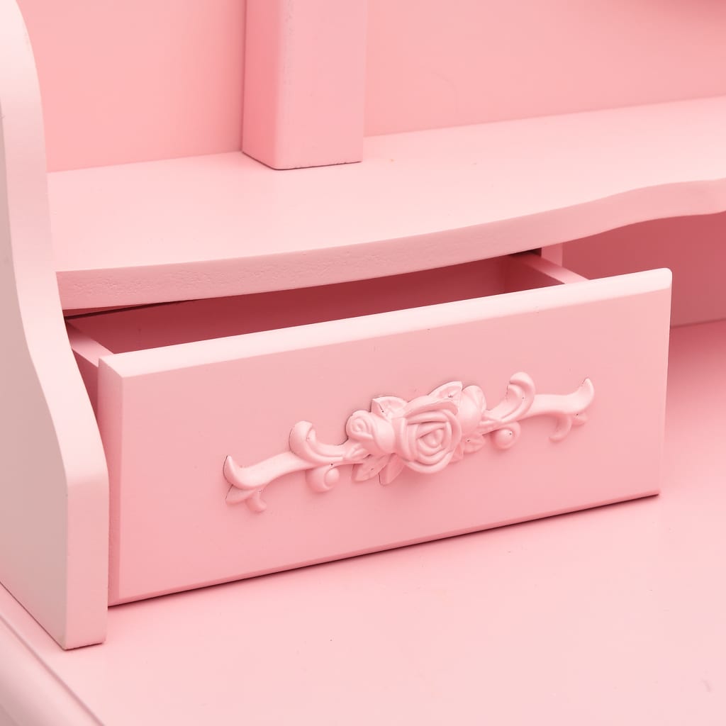 vidaXL Sminkbord med pall rosa 75x69x140 cm paulowniaträ