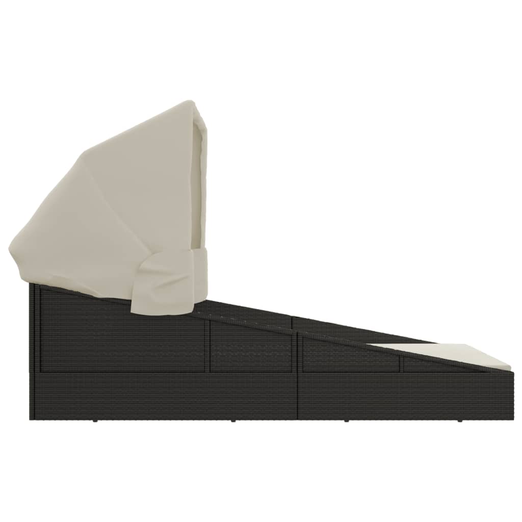 vidaXL Solsäng med hopfällbart tak svart 200x114x128 cm konstrotting