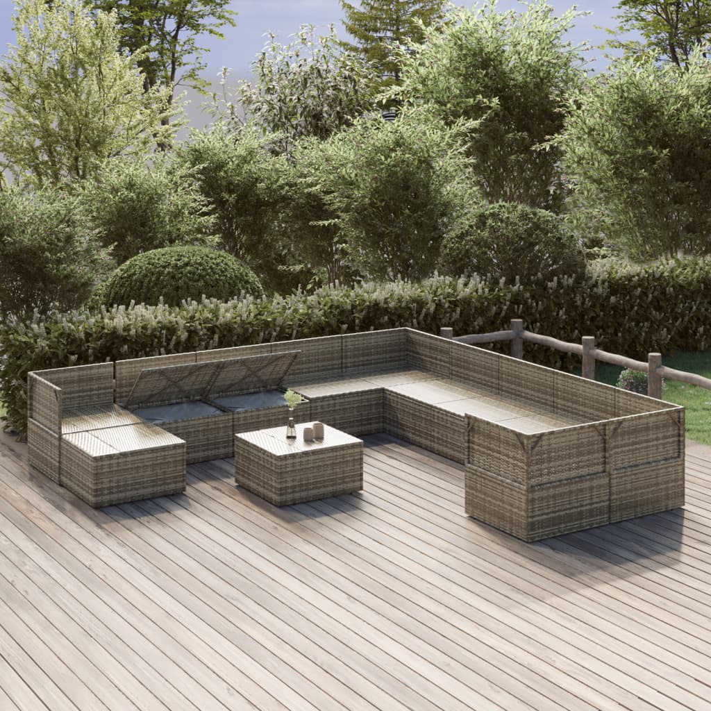 vidaXL Loungegrupp för trädgården med dynor 12 delar grå konstrotting