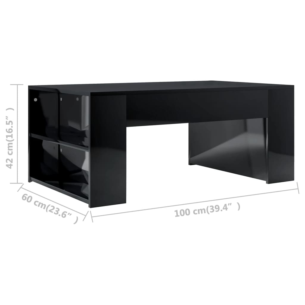 vidaXL Soffbord svart högglans 100x60x42 cm konstruerat trä