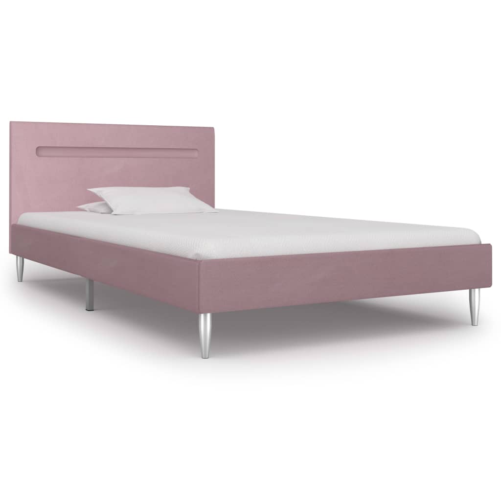 vidaXL Sängram med LED rosa tyg 90x200 cm
