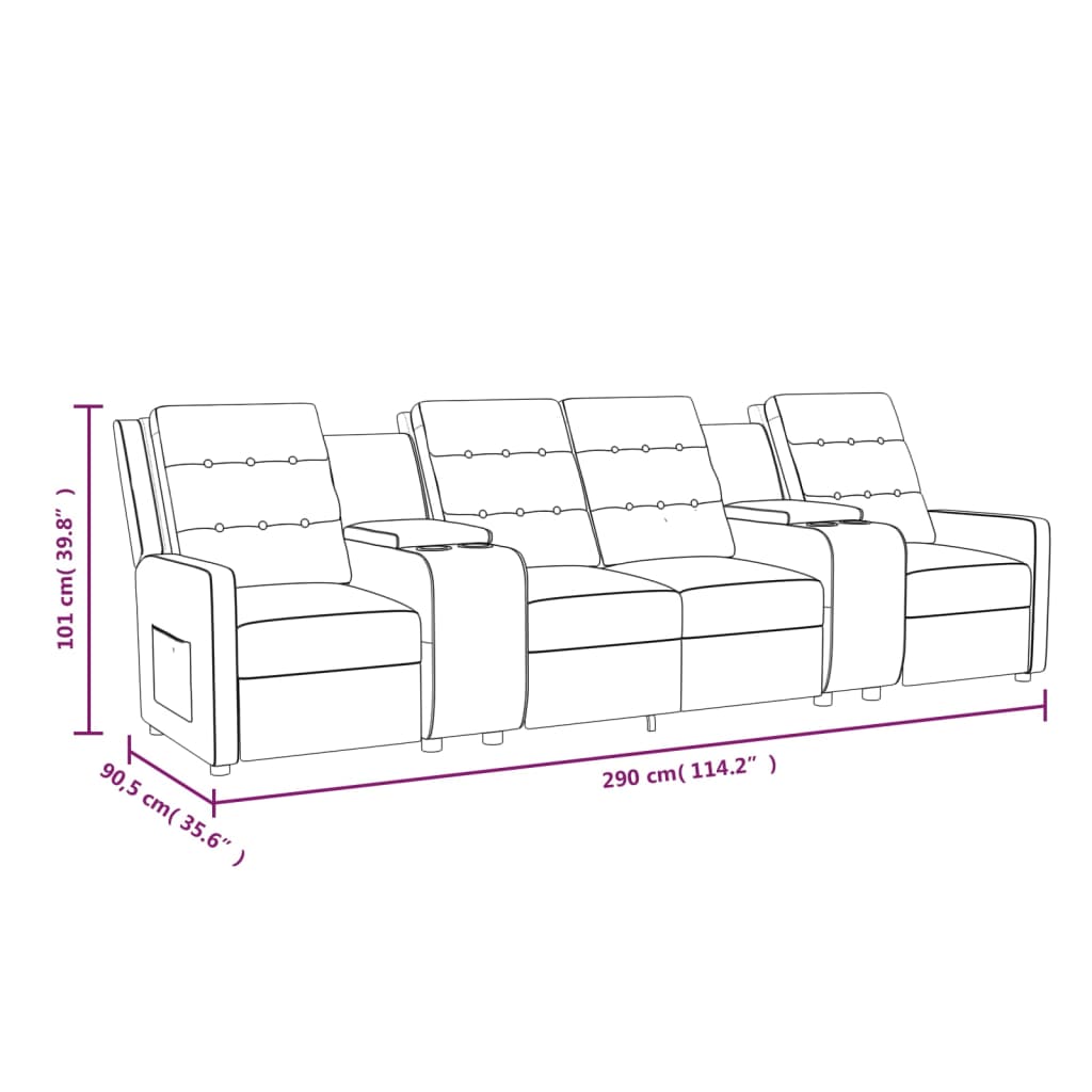 vidaXL 4-sits reclinerfåtölj med mugghållare mörkgrå tyg