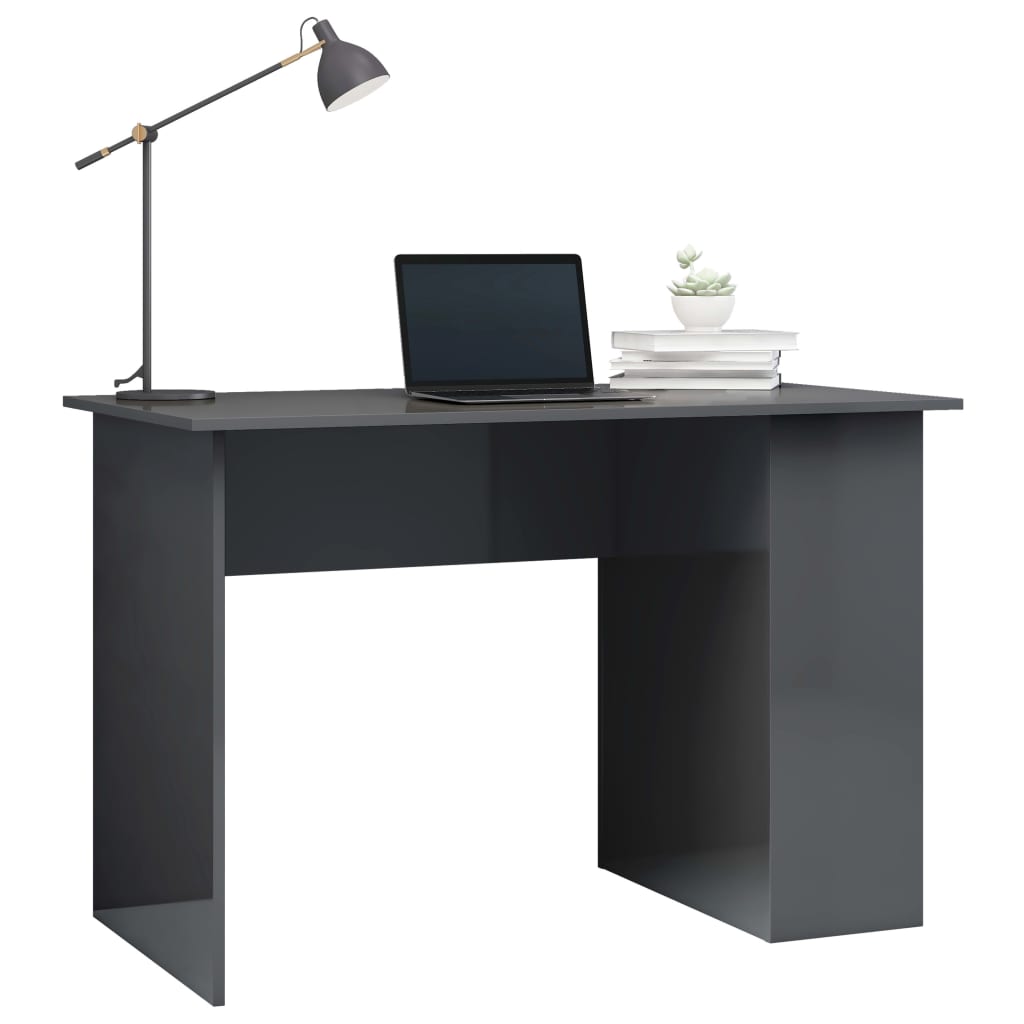vidaXL Skrivbord grå högglans 110x60x73 cm konstruerat trä