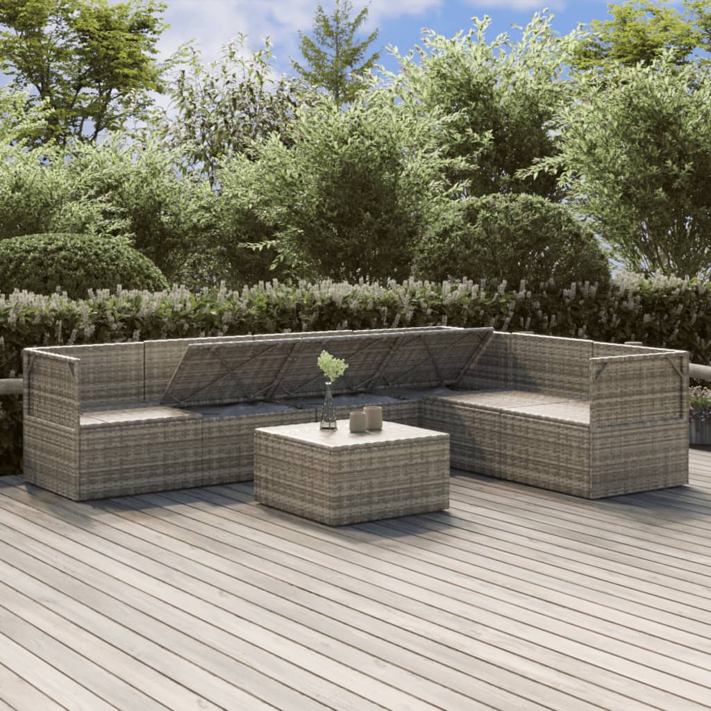 vidaXL Loungegrupp för trädgården med dynor 7 delar grå konstrotting