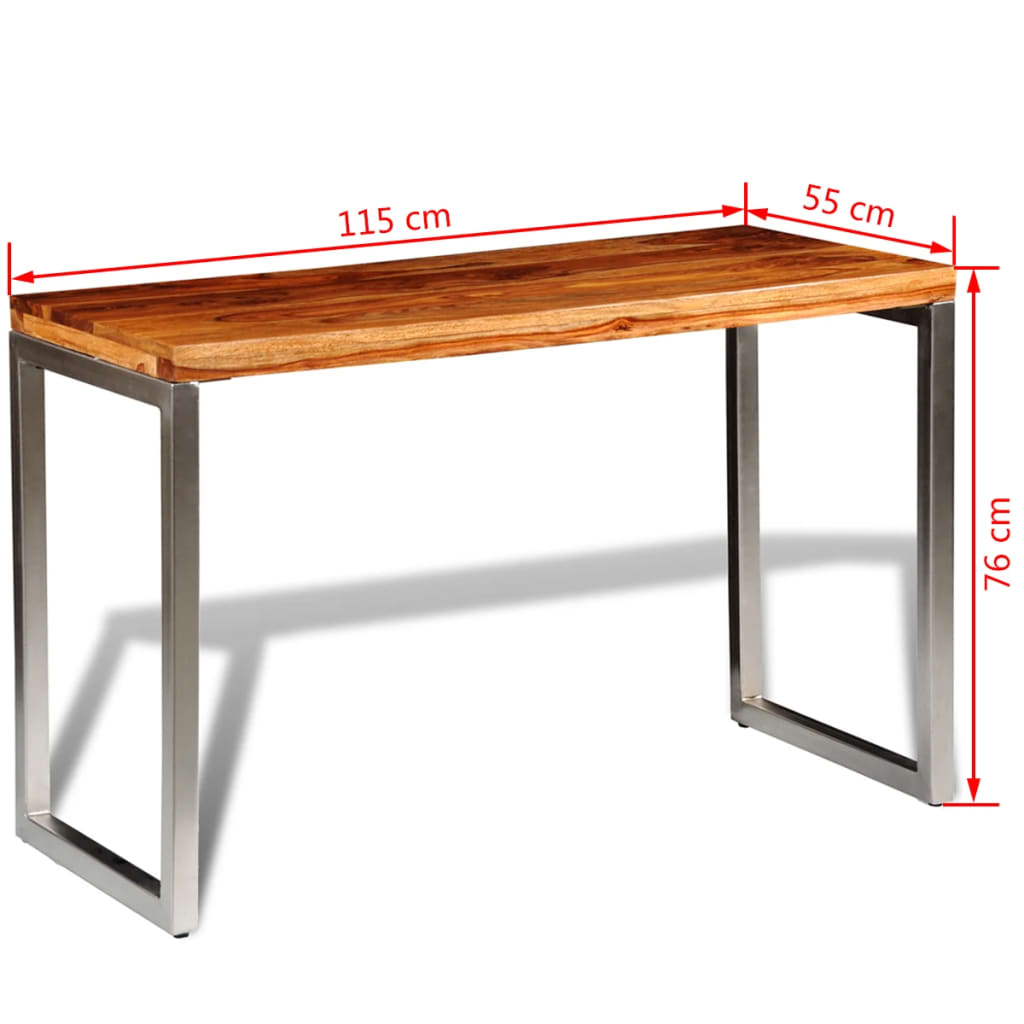 vidaXL Matbord/skrivbord i massivt sheshamträ med stålben