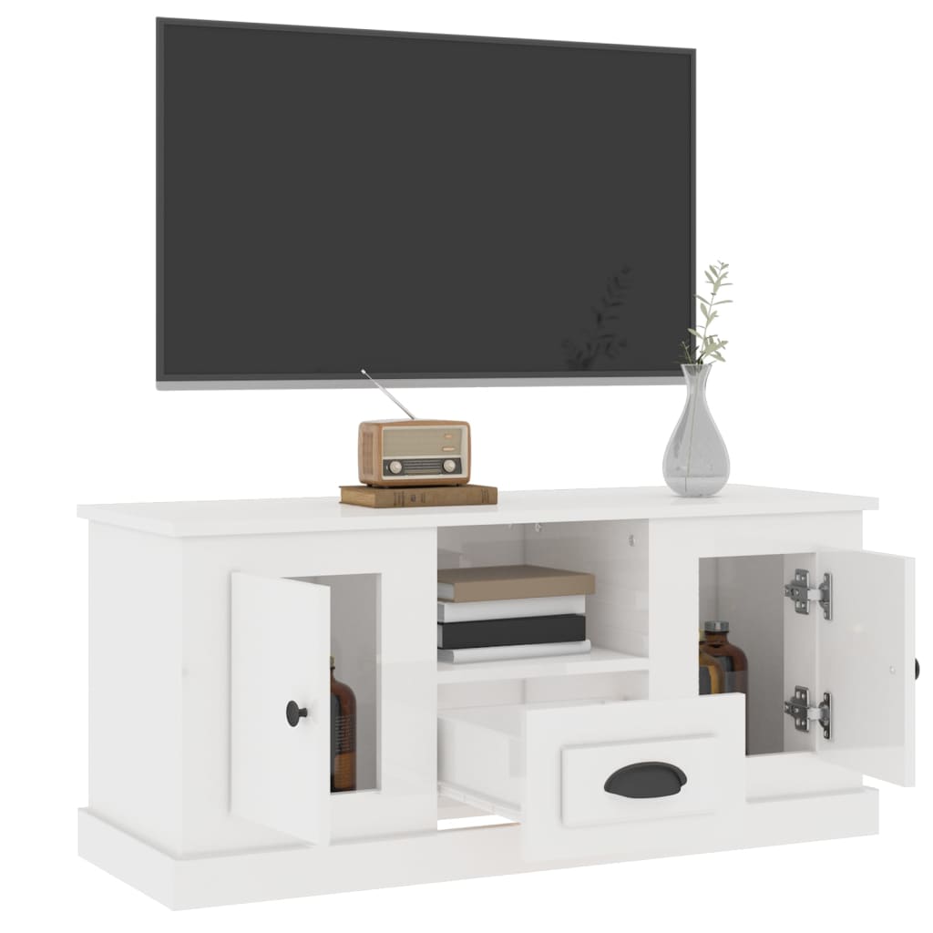 vidaXL Tv-bänk vit högglans 100x35,5x45 cm konstruerat trä