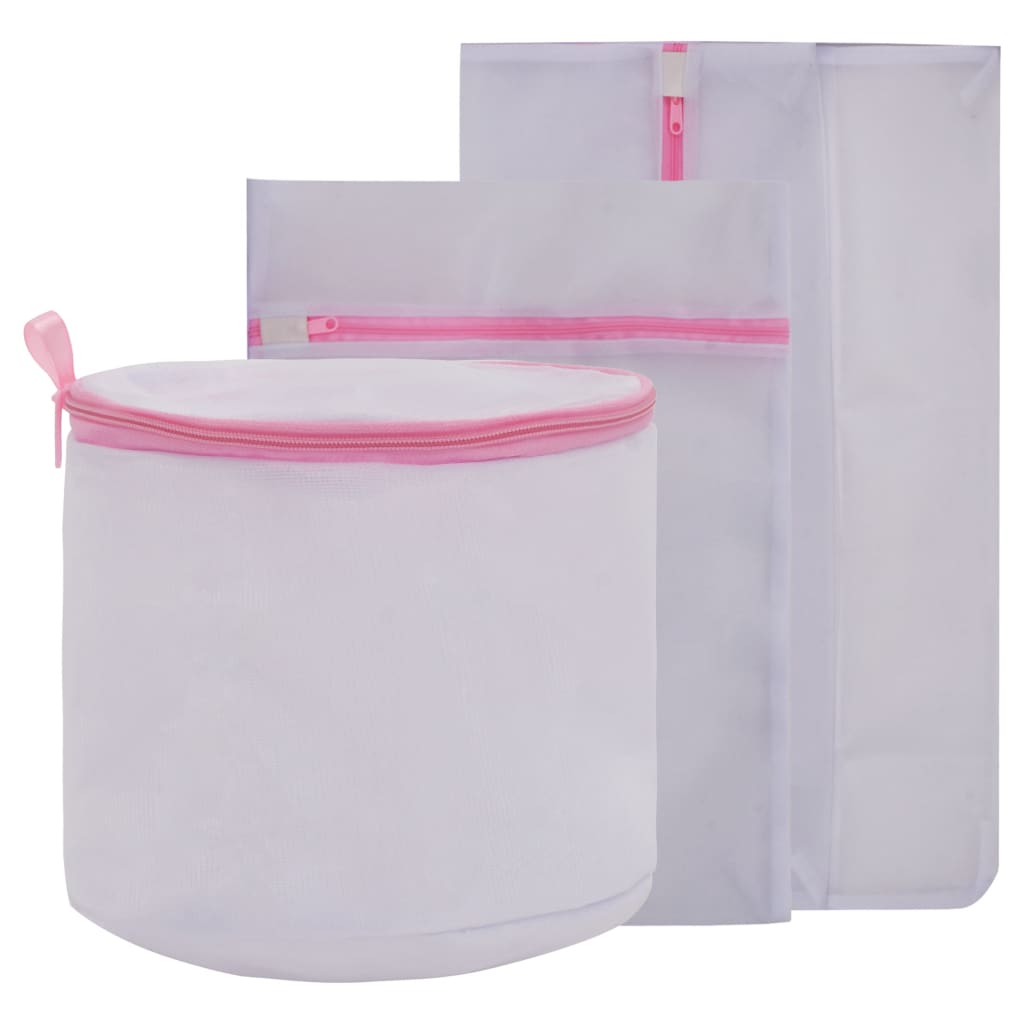vidaXL Tvättpåsar 3 st vit och rosa