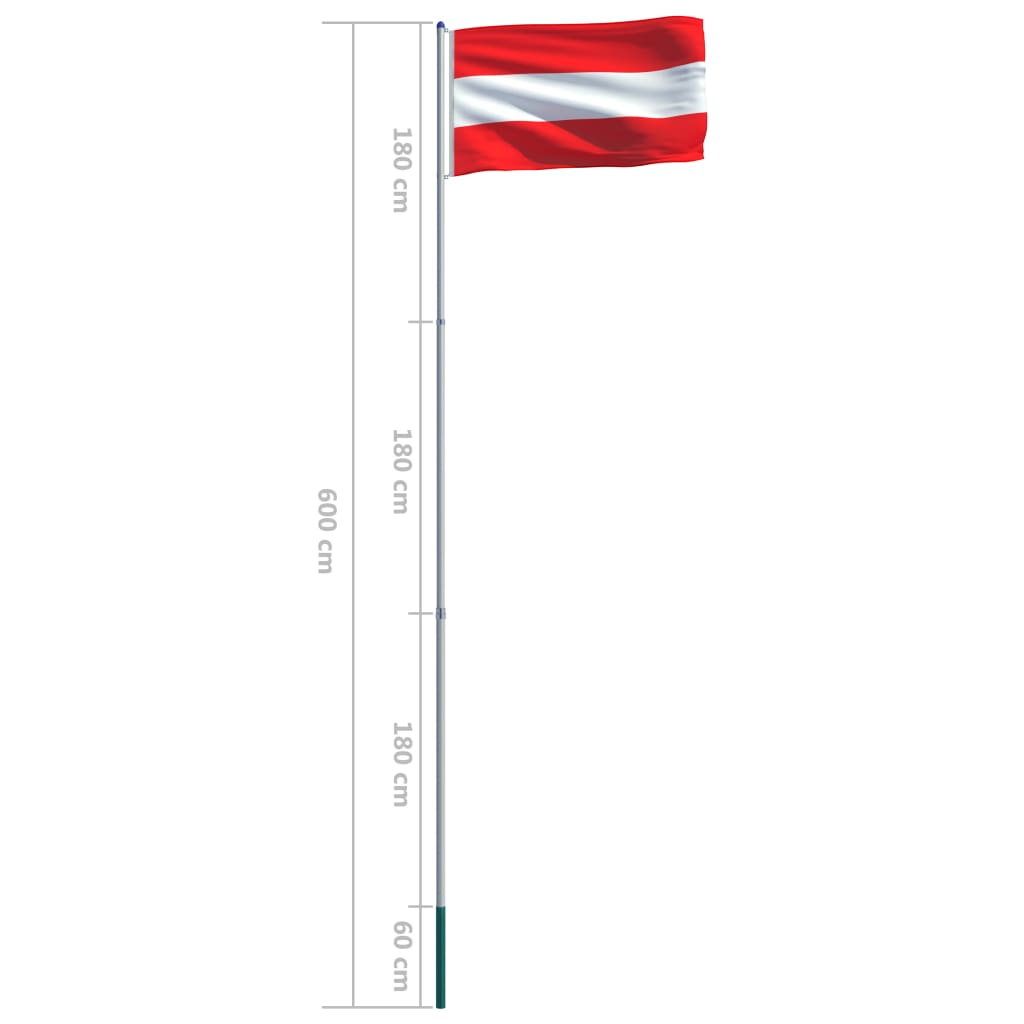 vidaXL Österrikes flagga och flaggstång i aluminium 6 m
