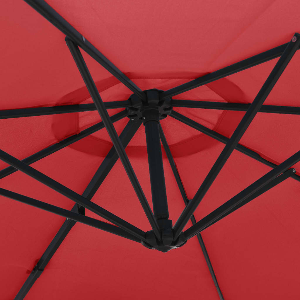 vidaXL Väggmonterat parasoll med LED-lampor klarröd 290 cm