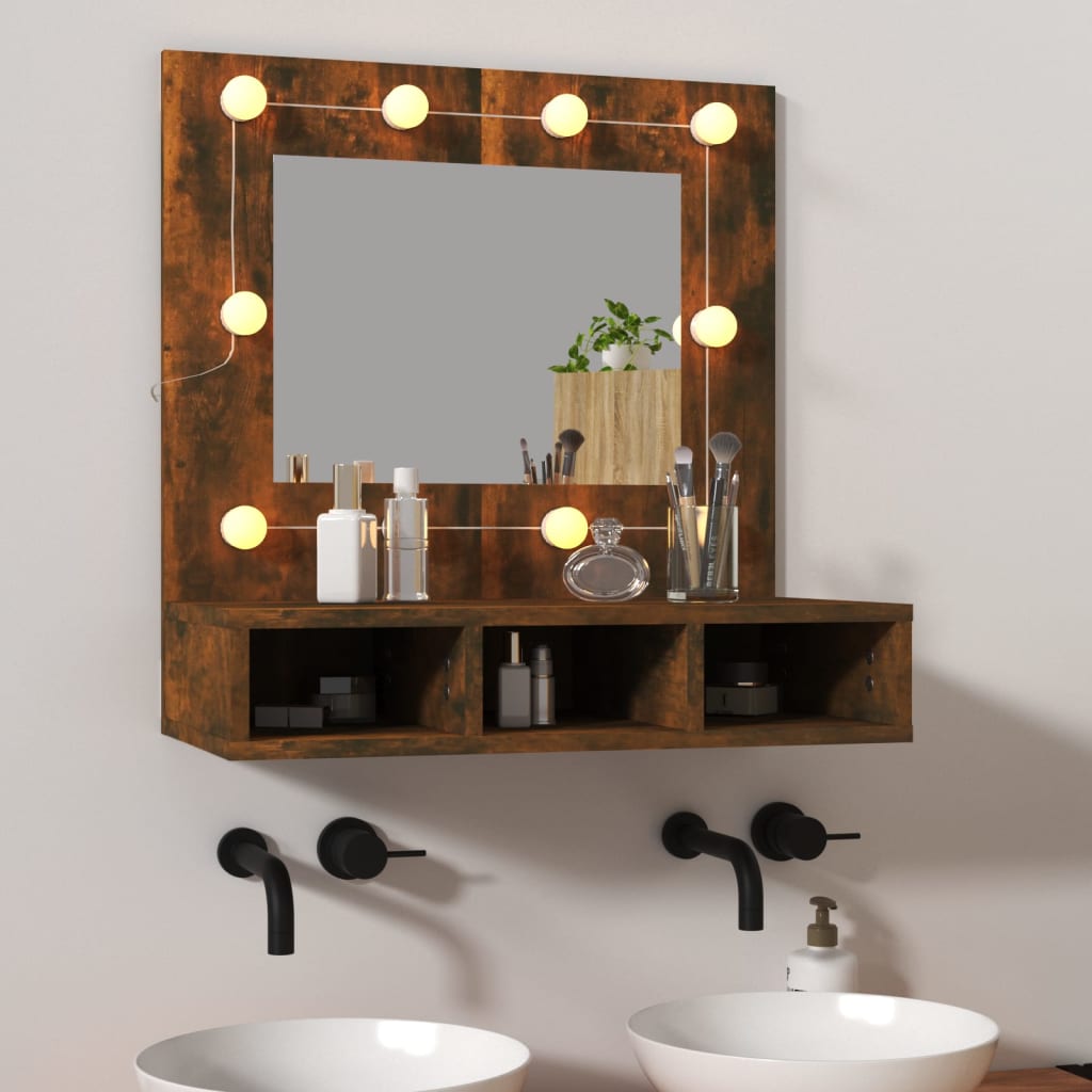 vidaXL Spegelskåp med LED rökfärgad ek 60x31,5x62 cm