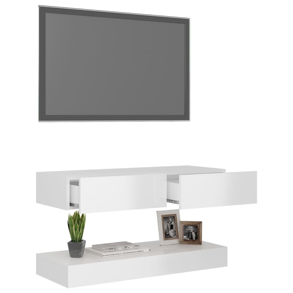 vidaXL TV-bänk med LED-belysning vit högglans 90x35 cm