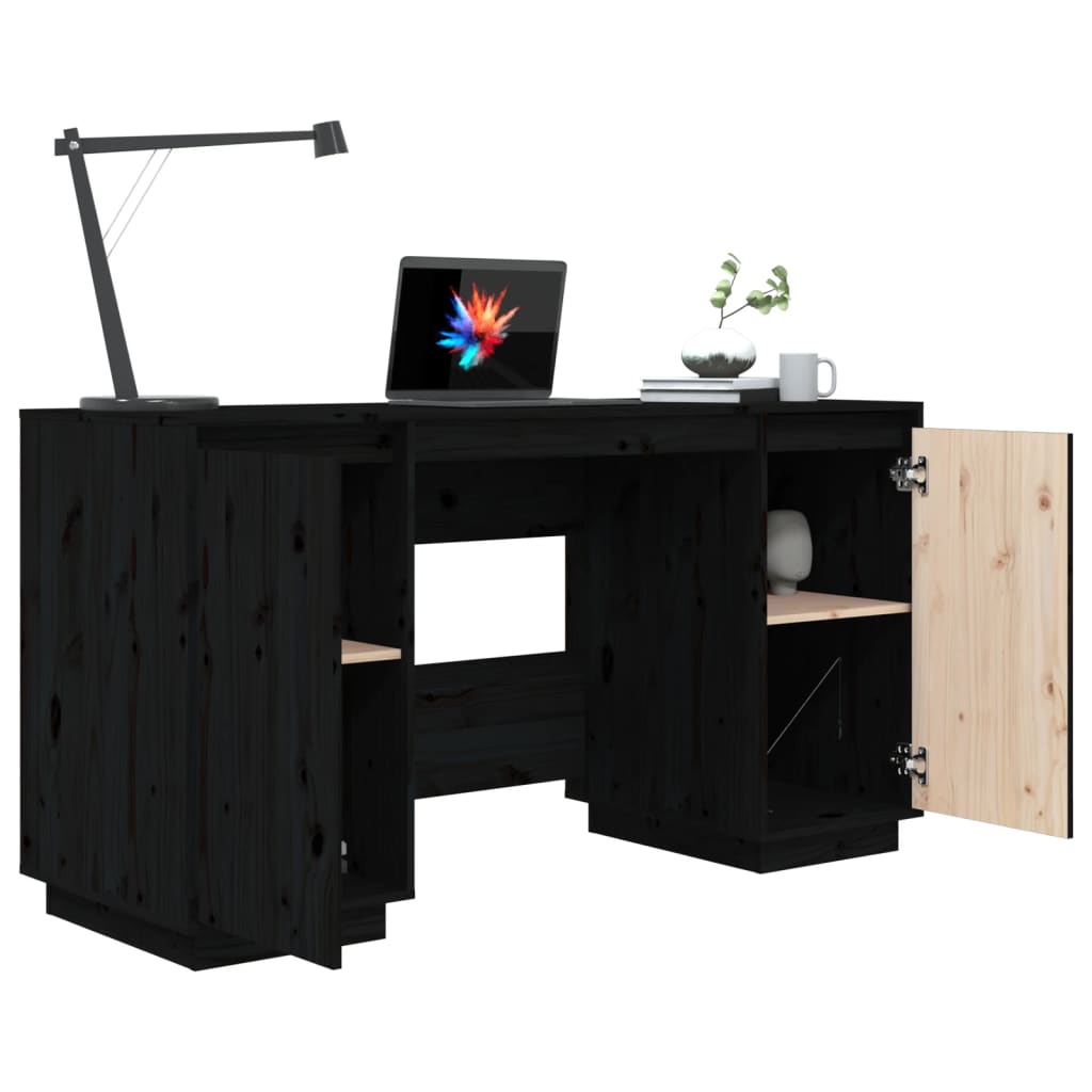 vidaXL Skrivbord svart 140x50x75 cm massiv furu