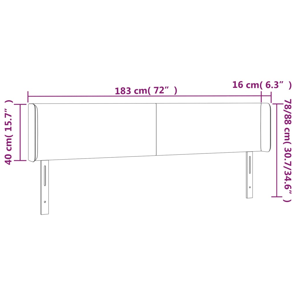 vidaXL Sänggavel med kanter ljusgrå 183x16x78/88 cm sammet