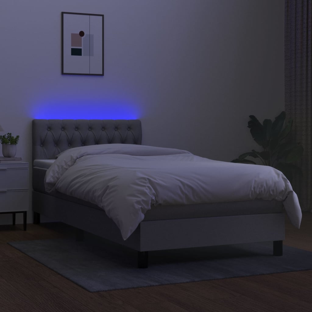 vidaXL Ramsäng med madrass & LED ljusgrå 90x200 cm tyg