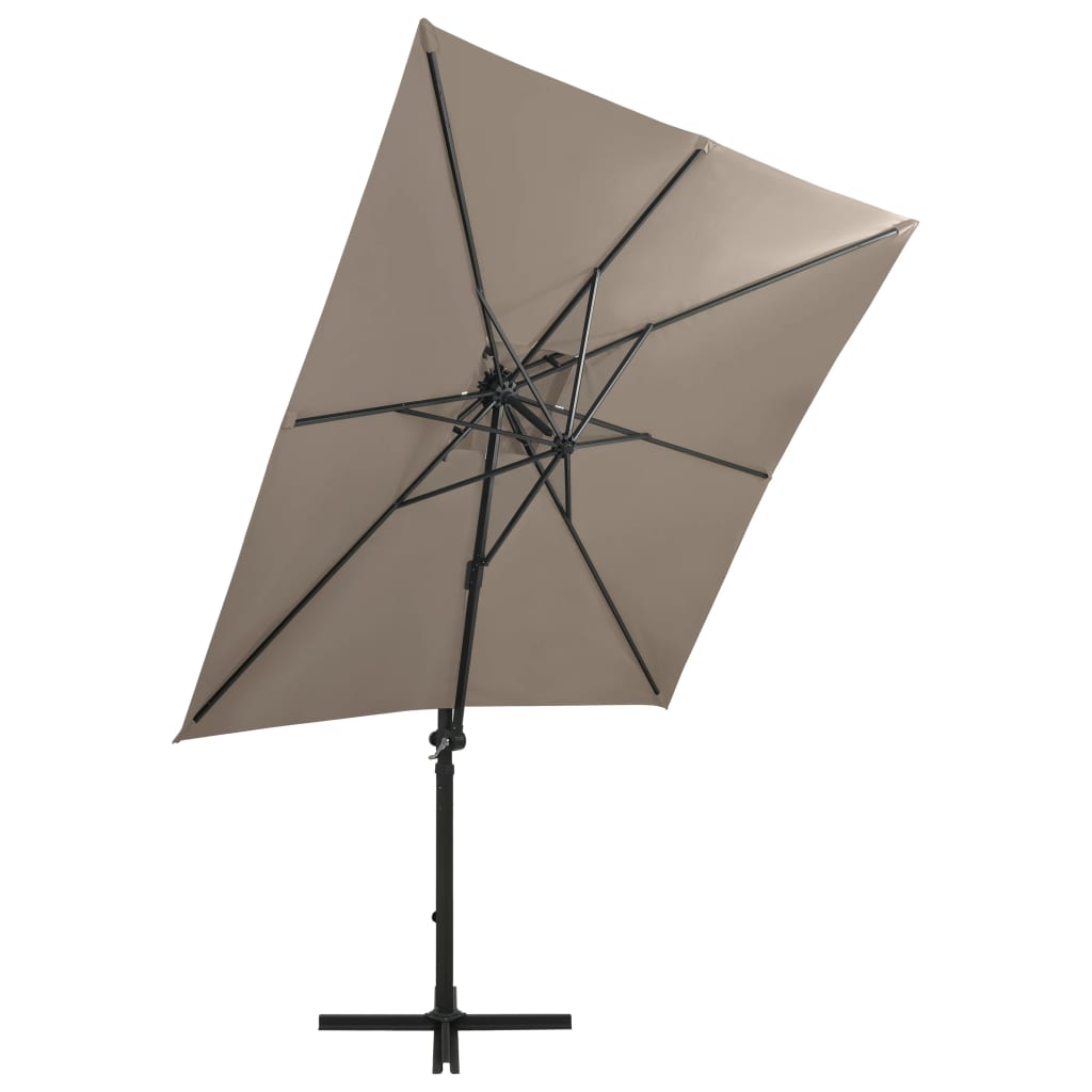 vidaXL Frihängande parasoll med stång och LED taupe 250 cm