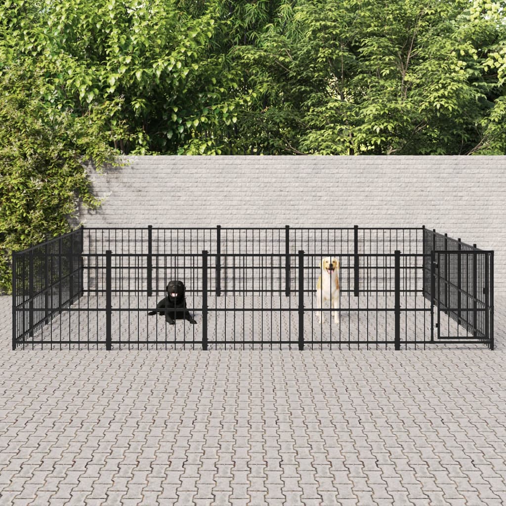 vidaXL Hundgård för utomhusbruk stål 23,52 m²