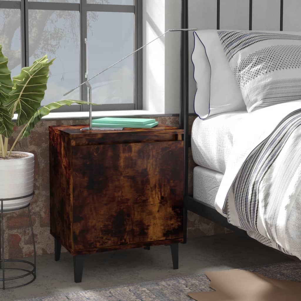 vidaXL Sängbord med metallben 2 st rökfärgad ek 40x30x50 cm