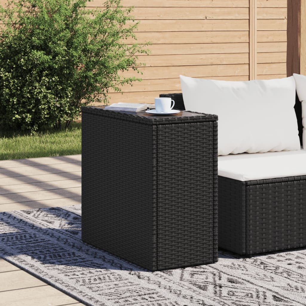 vidaXL Trädgårdsbord med glasskiva svart 58x27,5x55 cm konstrotting
