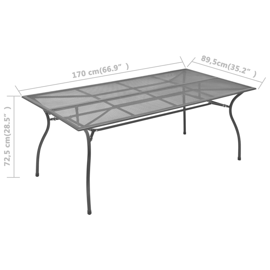 vidaXL Trädgårdsbord antracit 170x89,5x72,5 cm stålnät