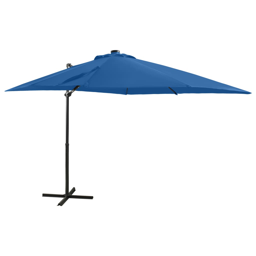 vidaXL Frihängande parasoll med stång och LED azurblå 250 cm