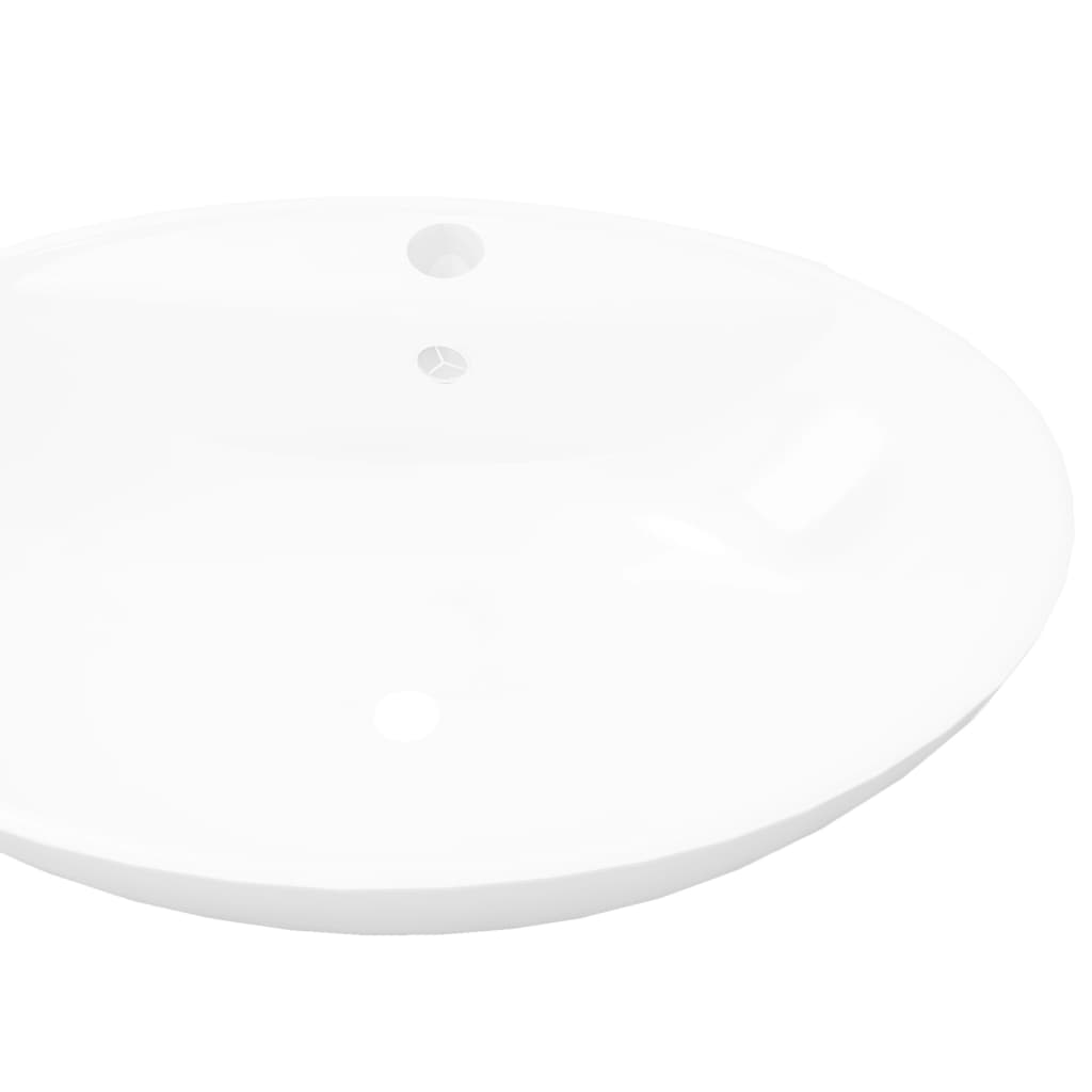 vidaXL Lyxigt keramisk handfat oval med överflöds- & kranhål