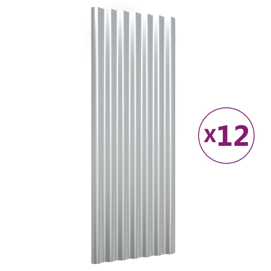 vidaXL Takplåt 12 st pulverlackerat stål silver 100x36 cm