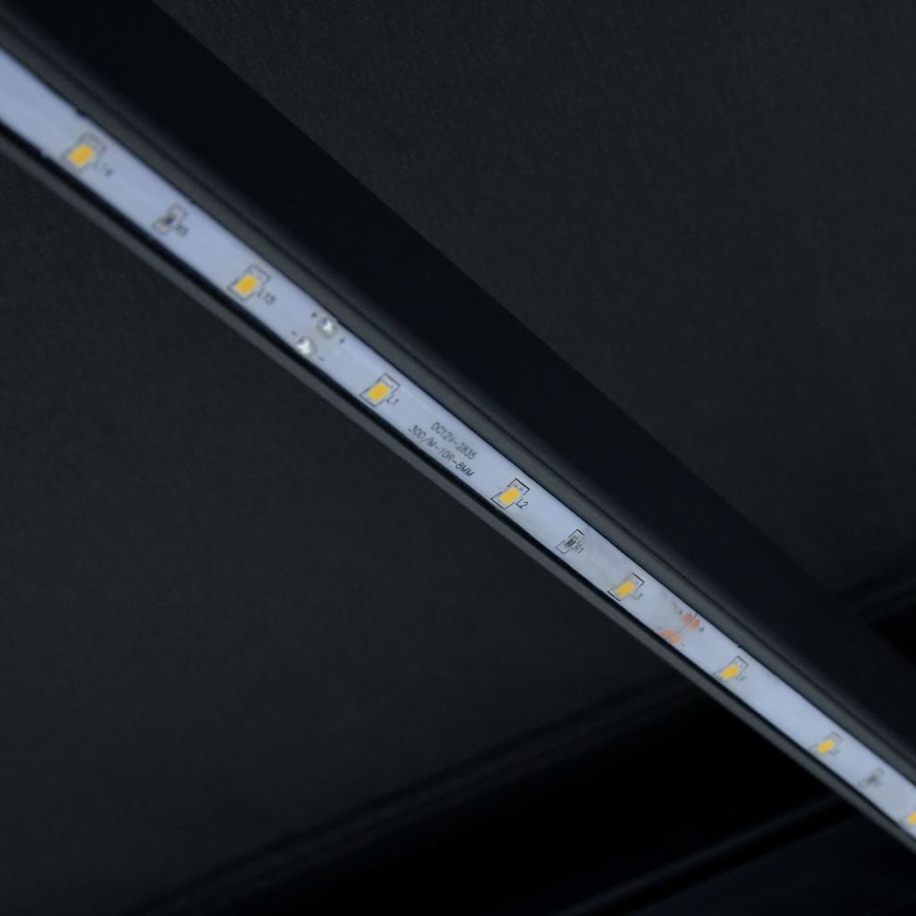 vidaXL Infällbar markis med vindsensor & LED 500x300 cm antracit