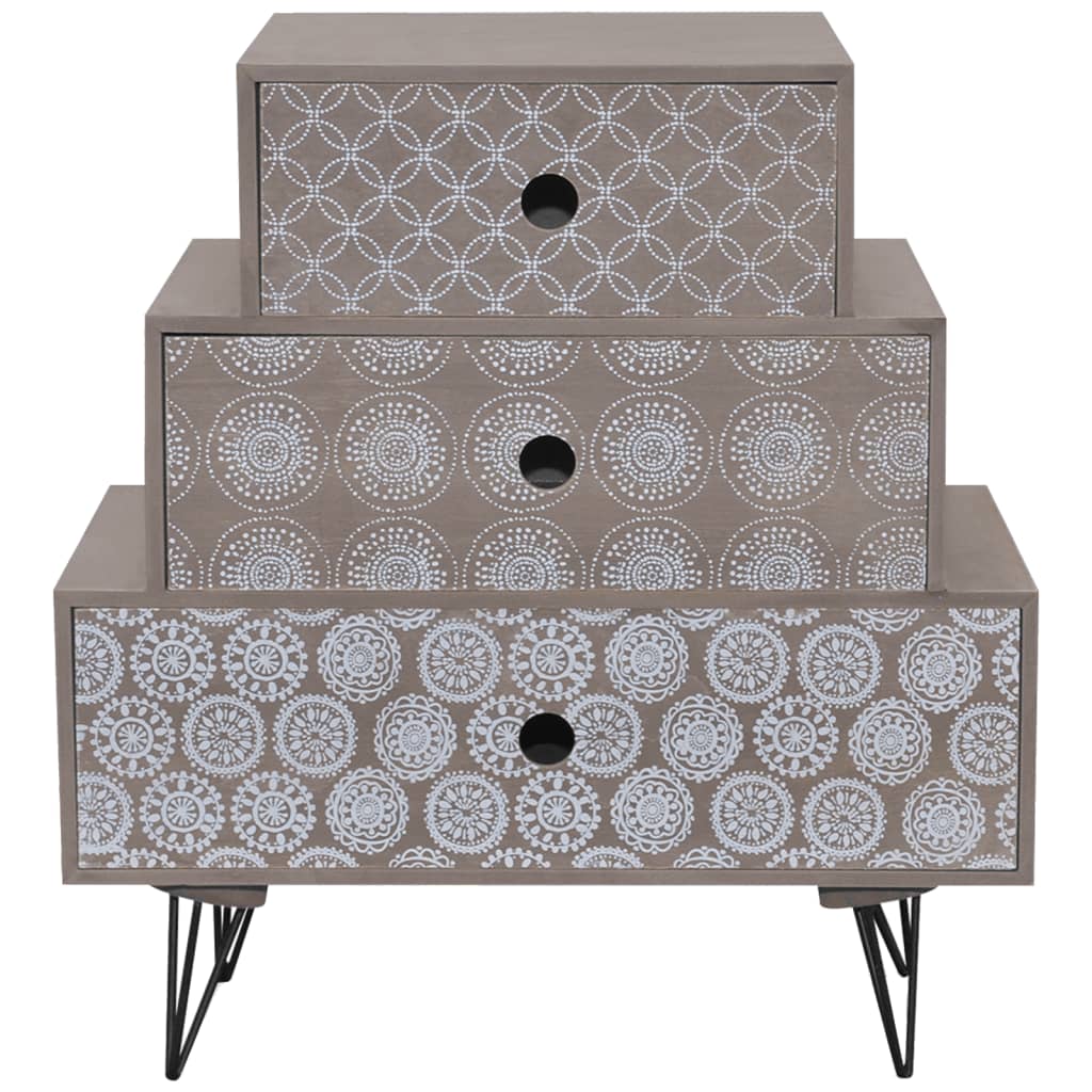 vidaXL Sängbord med 3 lådor grå och brun
