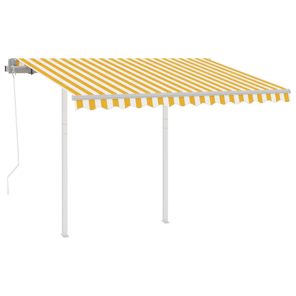 vidaXL Markis med stolpar automatisk infällbar 3x2,5 m gul och vit
