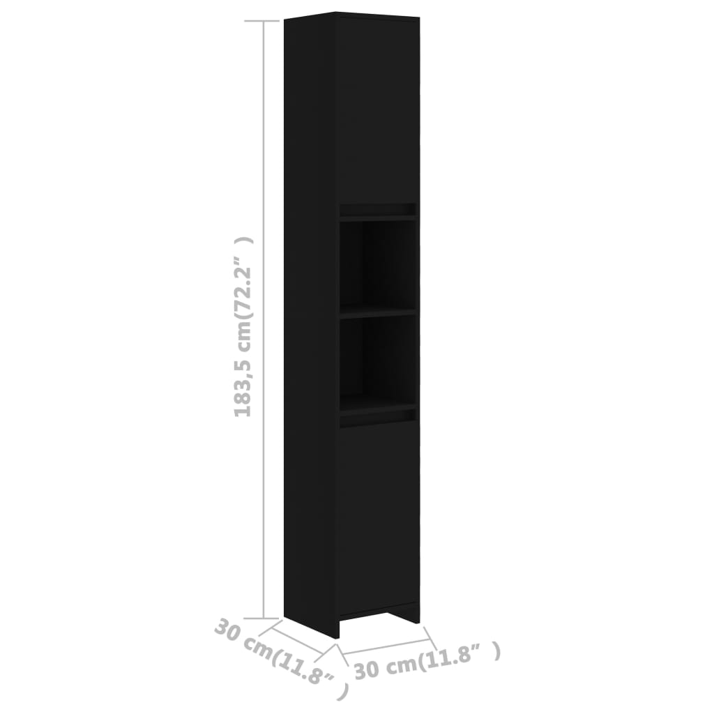 vidaXL Badrumsskåp svart 30x30x183,5 cm spånskiva